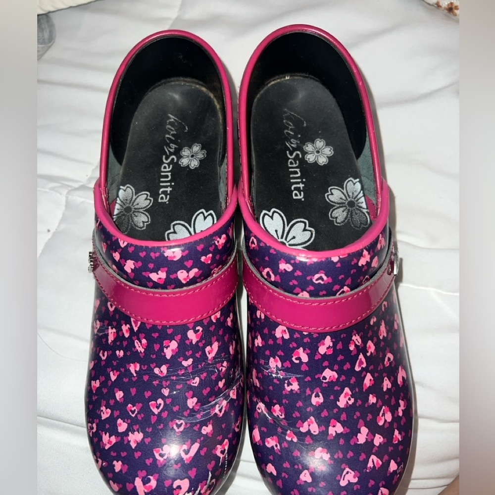 Sanita Heart Patterned Pink and Purple Clogs